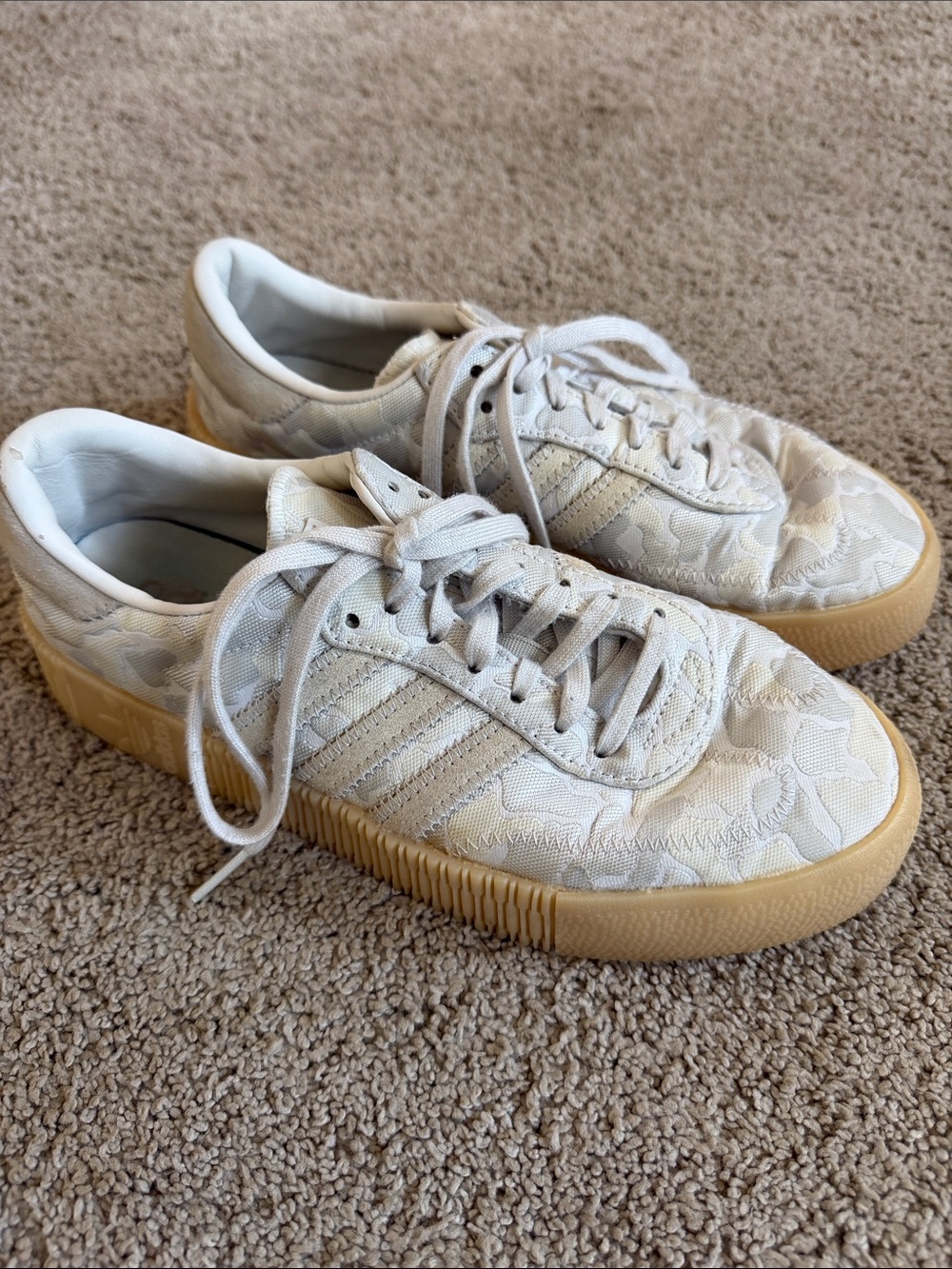 Rare camo adidas white Lace-Up Low-Top Sneakers with Gum Sole
